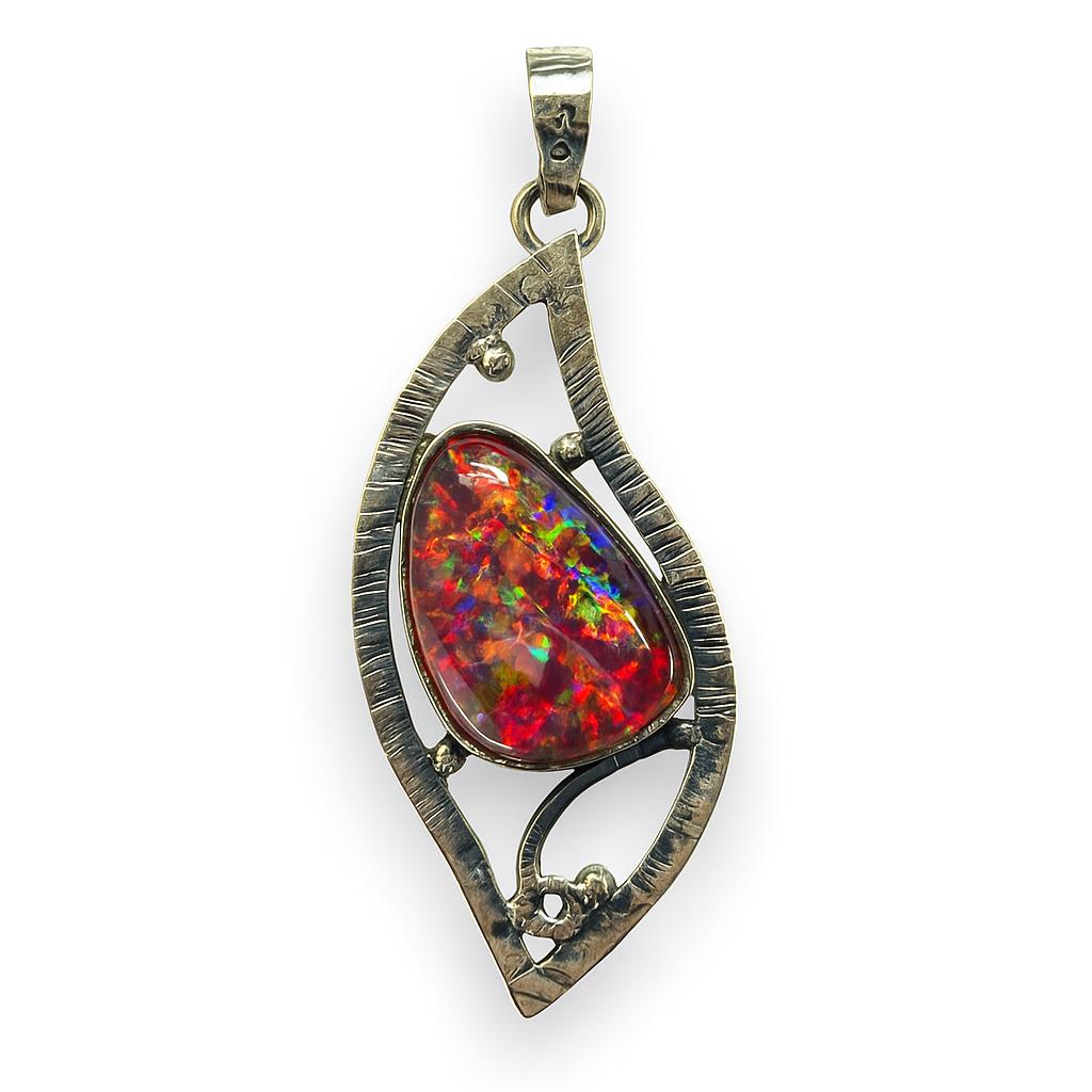 28 Ct Natural Australian Opal 925 Sterling Silver Oval Cut Pendant CERTIFIED
