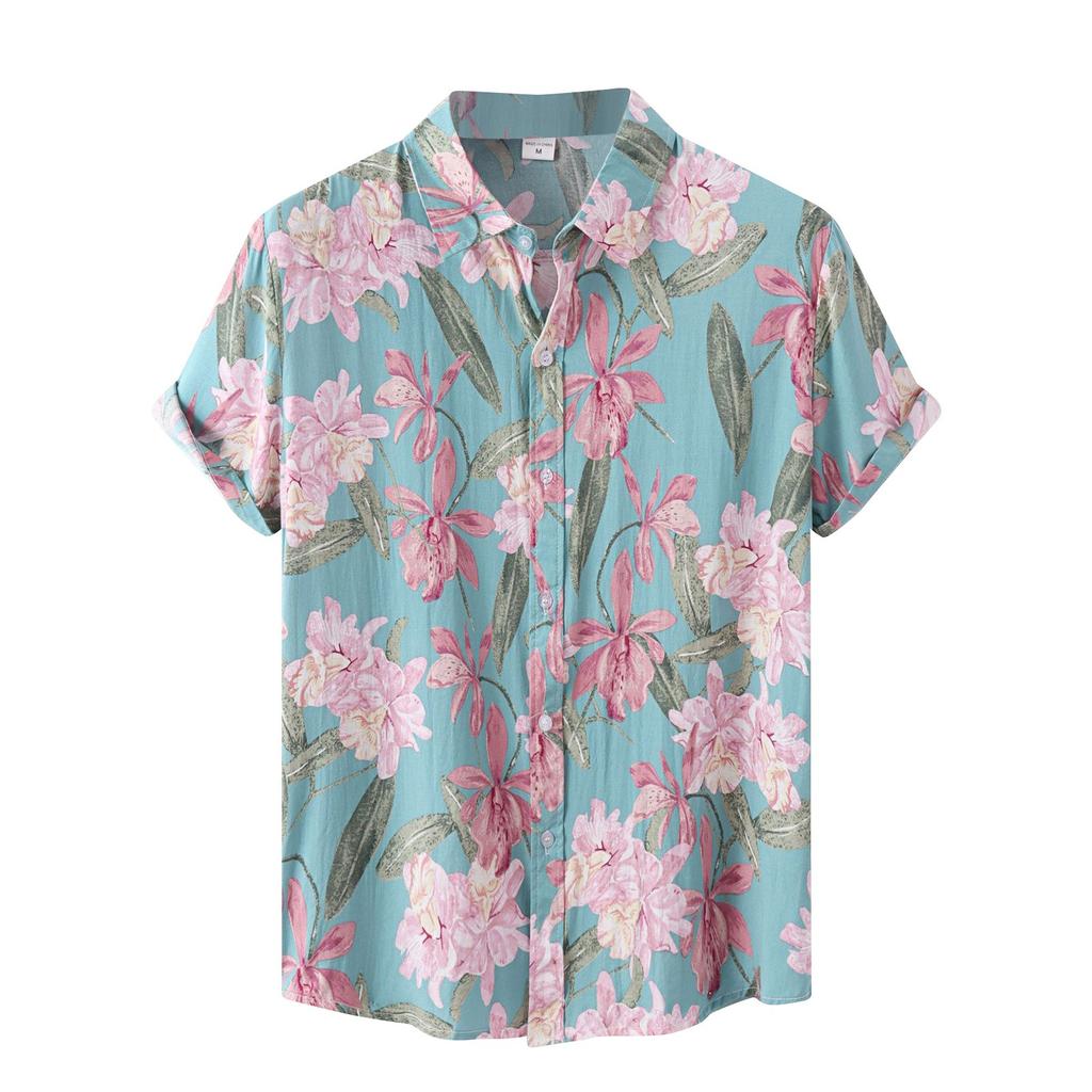 Мужская летняя повседневная рубашка с цветочным принтом в гавайском стиле с коротким рукавом для пляжного отдыха