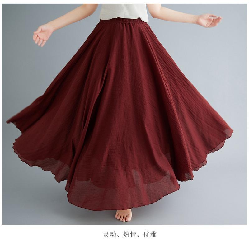 Юбка Mori Girl Artistic Plus Size из хлопка и льна, свободная талия, льняная юбка А-силуэта, длинная однотонная юбка в этническом стиле, большая юбка-свитер