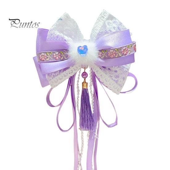 Китайская новогодняя заколка для волос с кружевными стразами, заколка для волос в стиле банта с кисточками, праздничный аксессуар для волос