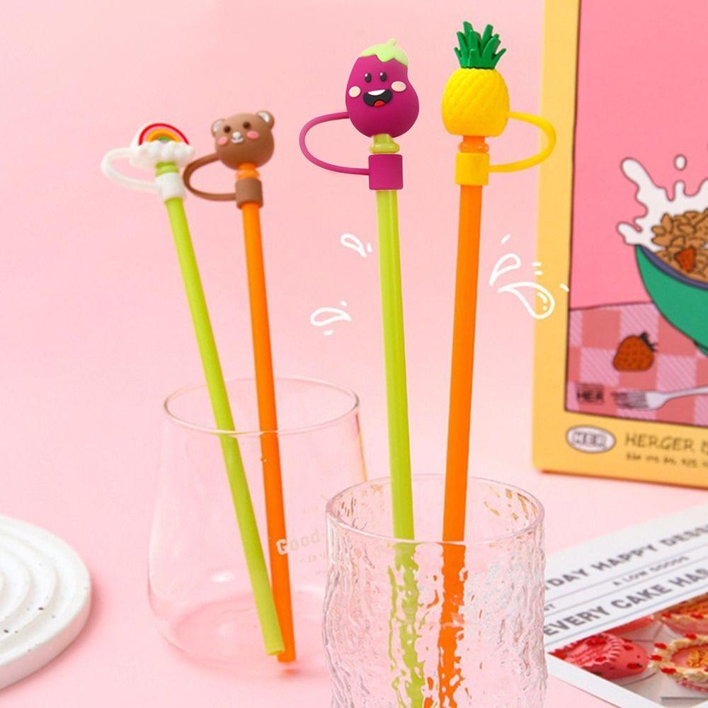 Airtight Silicone Straw Plug Cup Accessories Plugs Tips Cover Cartoon Straw Tips Outdoor