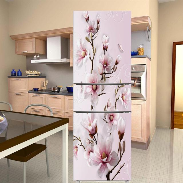 Белый цветок, украшения на дверь холодильника, элегантные цветы, наклейка на холодильник, самоклеящиеся наклейки на стену, виниловые обои, фреска, искусство