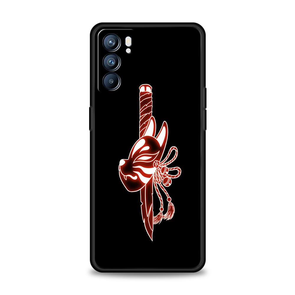 Неоновый чехол для телефона Samurai Oni Mask для Oppo Find X5 A54 A53 A52 A9 2020 A15 A95 A16 A76 A74 A12 Reno7 SE Reno6 Pro Plus 5G