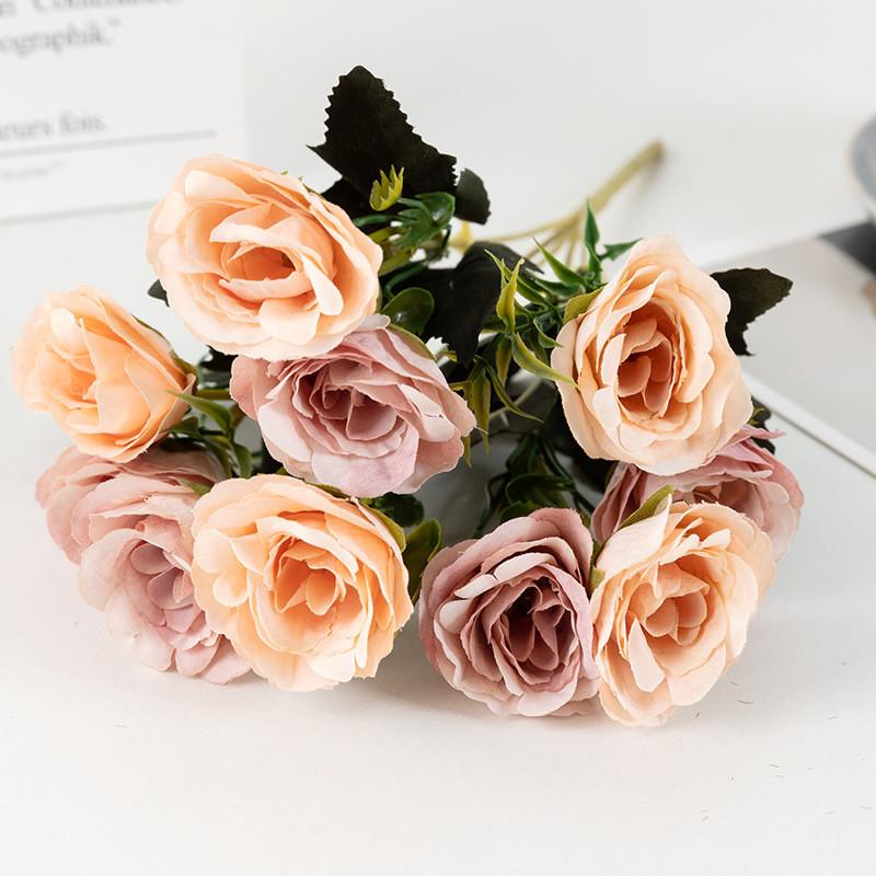 Romantic Rose Flower Bouquet Fake Silk Floral Decor For Wedding And Home