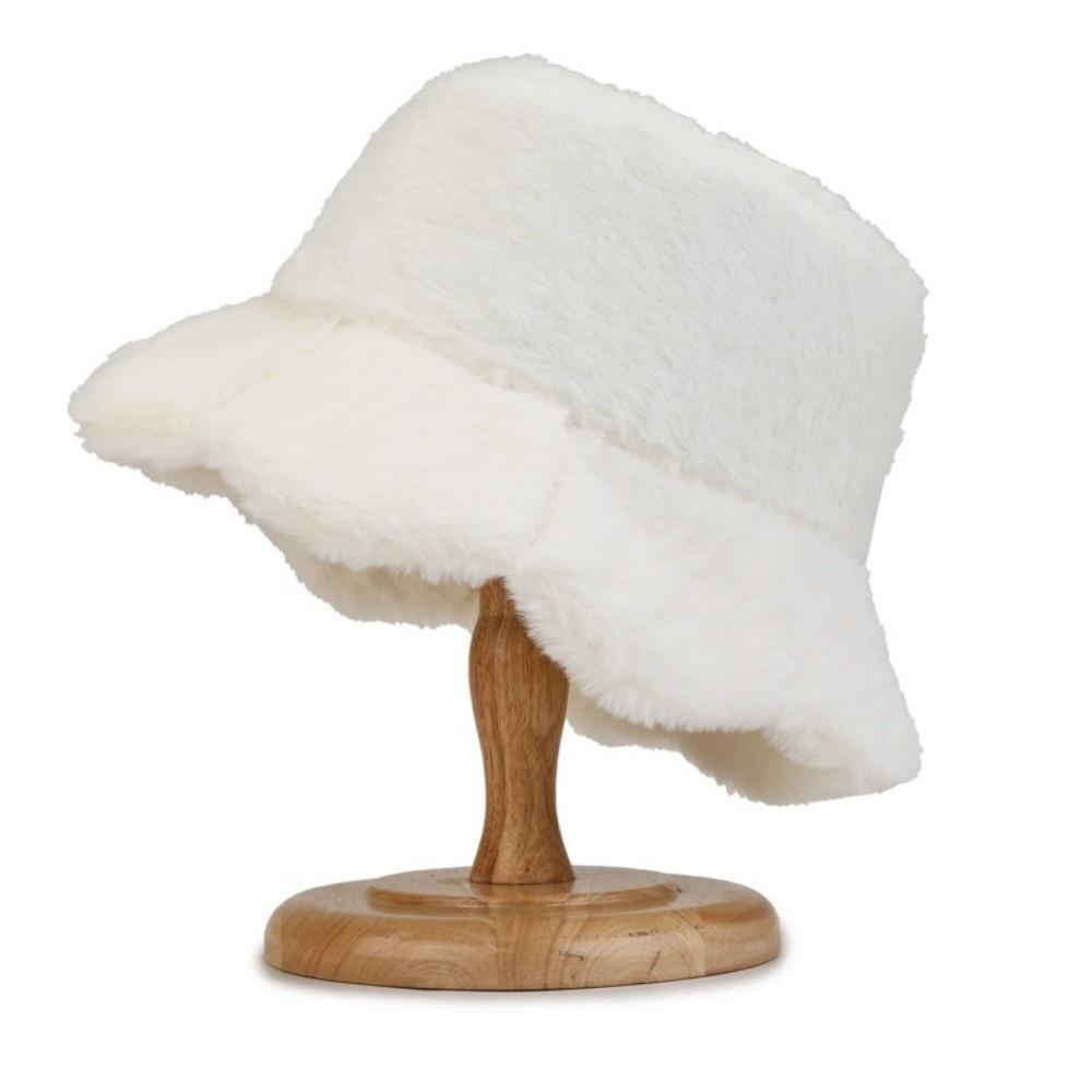 Solid Color Plush Fisherman Hat Cold -proof Winter Panama Hat Fashion Faux Fur Bucket Hat Men