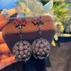 Carousel Bow Three-Dimensional Ball Earrings Love Zircon Color Gold-Plated Light Luxury Ear Jewelry