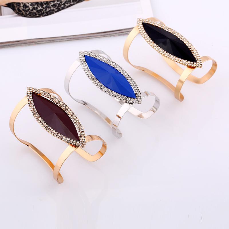 DIEZI Fashion Metal Rhinestone Bangles Women Trendy Resin Crystal Bracelet Smooth Wide Opening Adjustable Bangle 2019 New