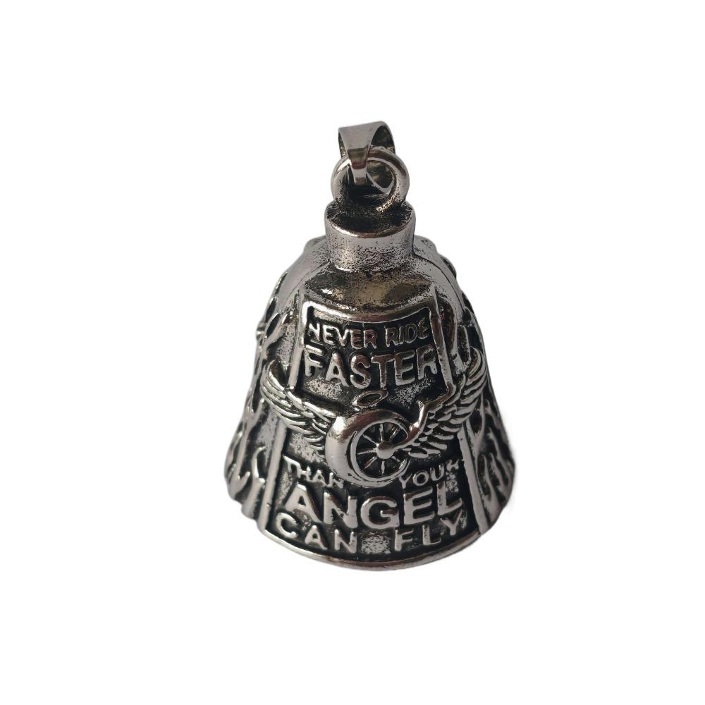 Vintage 3D Design Motorcycle Guardian Bell Retro Punk Style Biker Good Luck Charm Alloy Wing Design Evil Spirit Trap Bell Men
