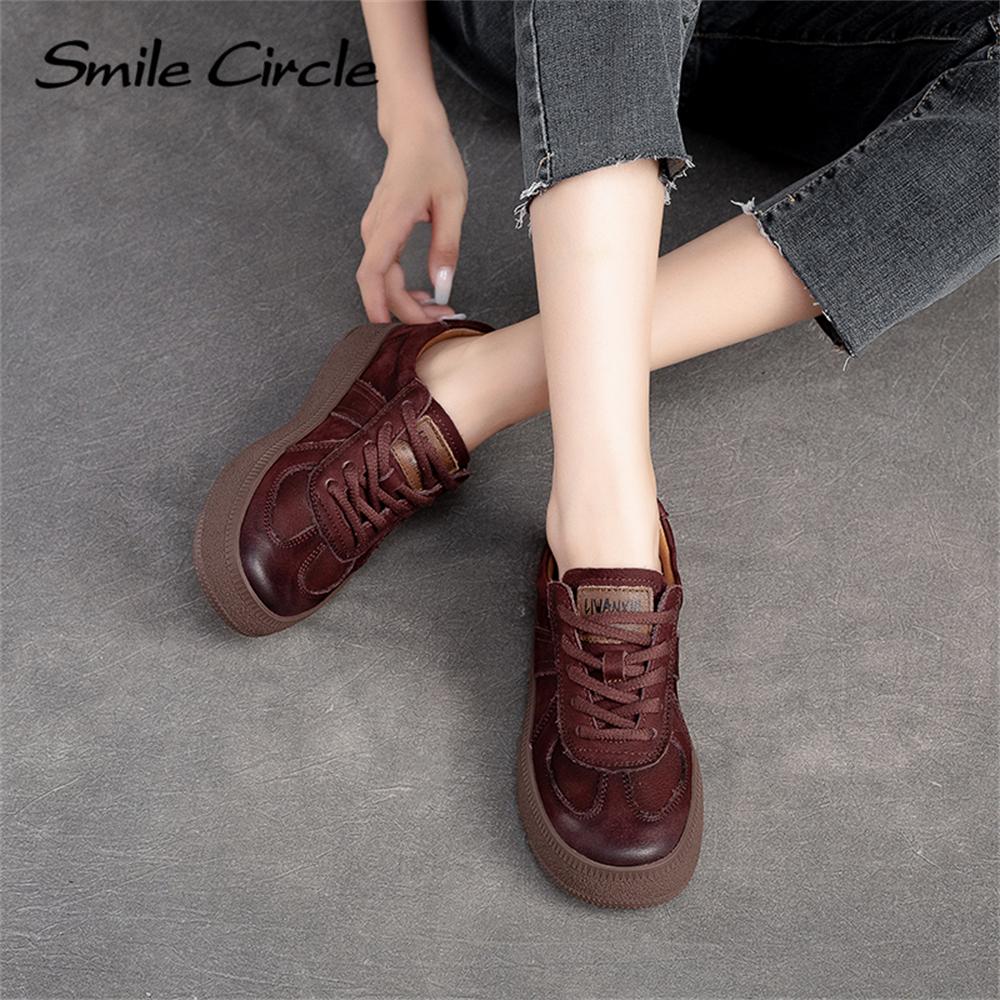 Женские кроссовки из натуральной кожи, низкие туфли на плоской подошве с круглым носком, модная удобная женская повседневная обувь