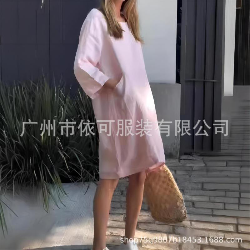 Summer Women's Loose Casual Pocket Solid Color Dress