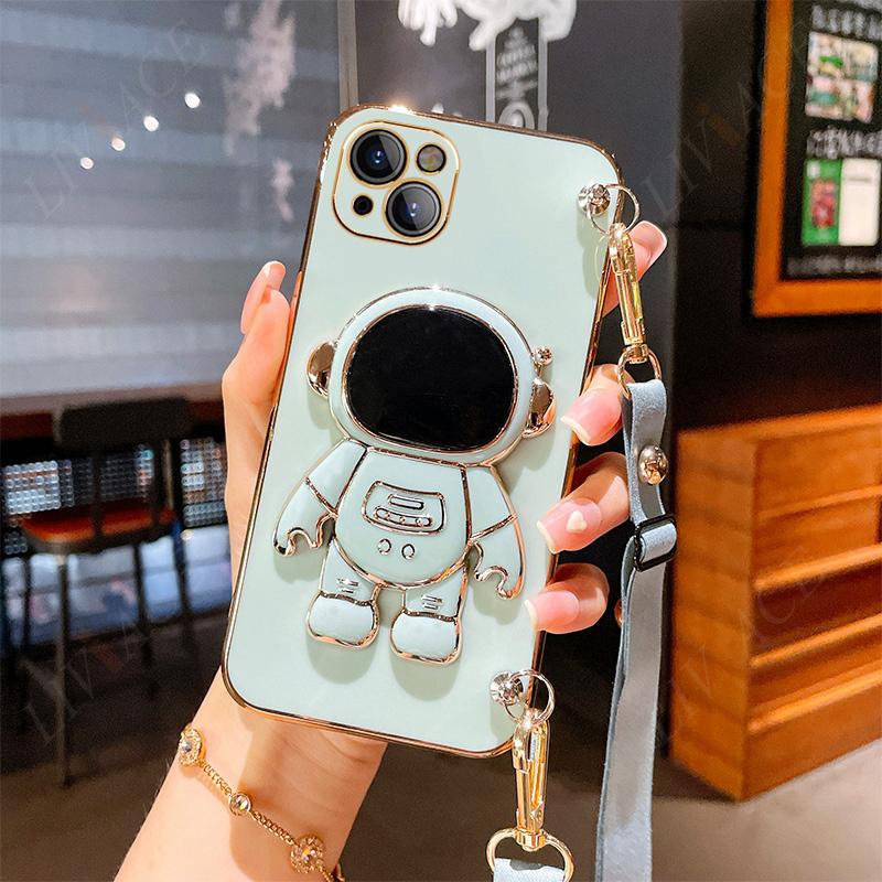 Astronaut Crossbody Lanyard Phone Holder Case For Xiaomi Redmi Note 11 Pro 12 8 8t 10 9 Pro Max 7 Redmi 9 9A 9T 9C Stand Cover