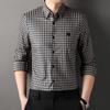 Men's Shirt Long Sleeve Lapel Autumn New Plaid Middle-Aged Seamless Elastic Fashion Casual Top