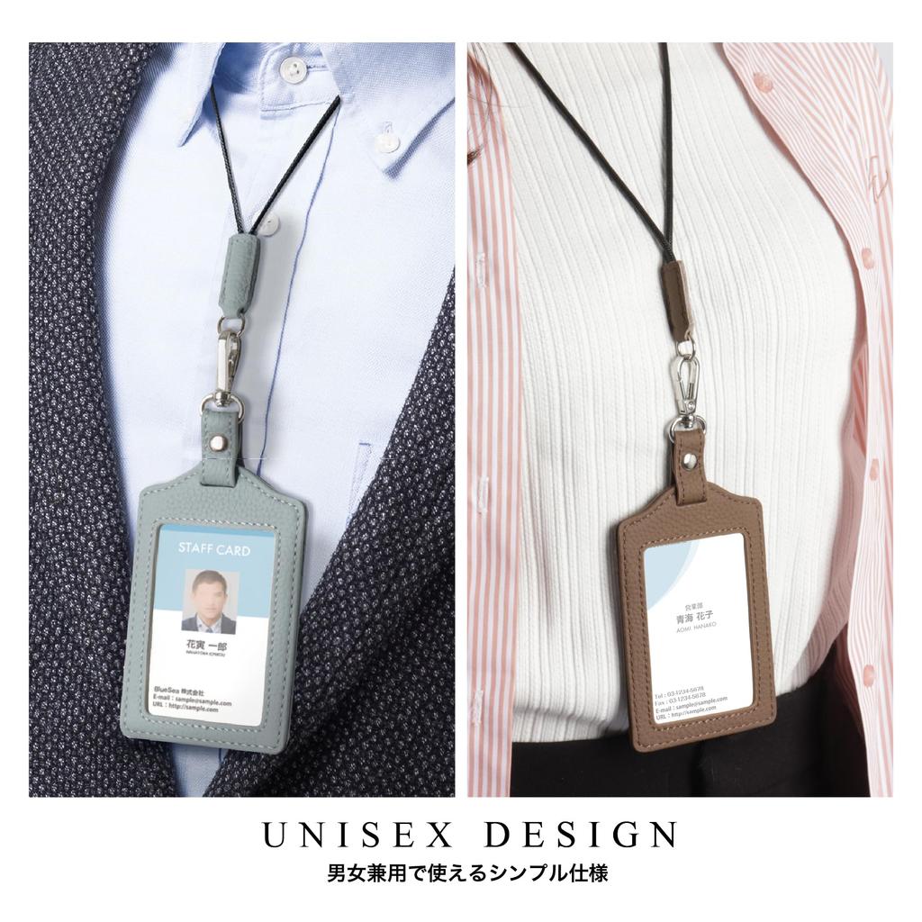 Держатель удостоверения личности вертикальный чехол из натуральной кожи с карманом на спине, удостоверение личности сотрудника, термоусадочная кожа, фирменный подарок на выход, синий серый [HANATORA]