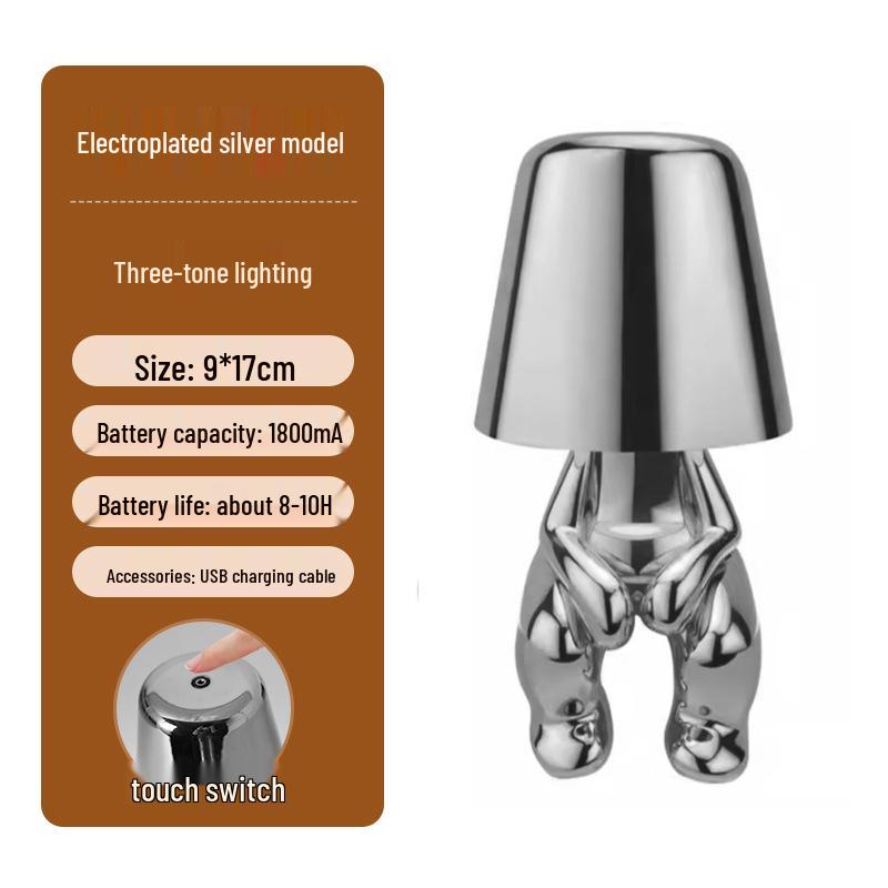 Creative Thinker Electroplated Gold Table Lamp: Rechargeable Night Light & Bedroom Ornament