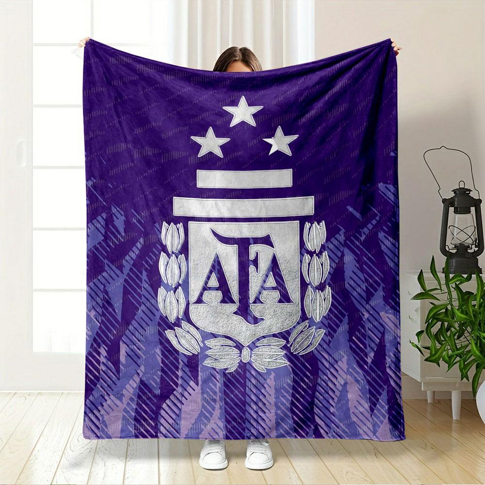 A stylized emblem with "AFA," stars, laurels, and abstract purple patterns. for all seasons blanket lunch break throw gift