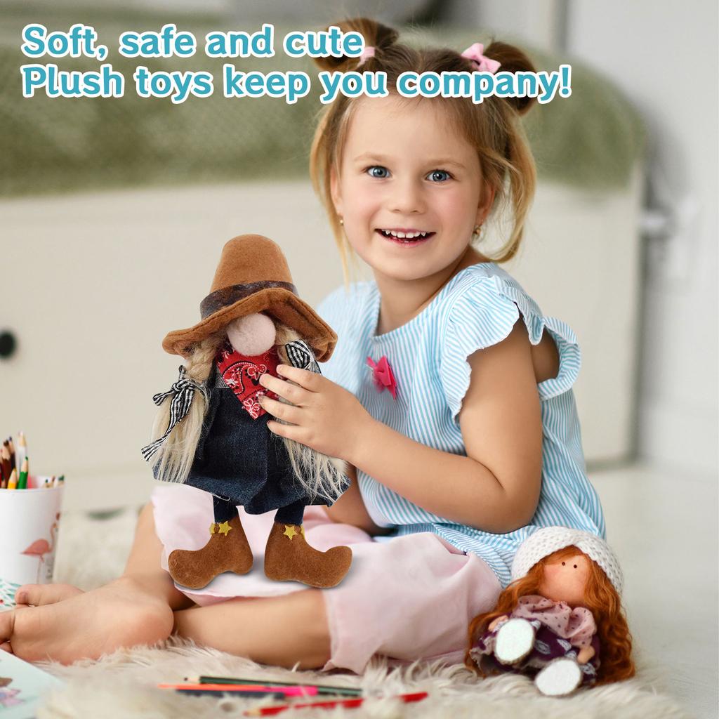 Кукла-гном без лица «Девочка-ковбой», гном-рыбак в шляпе, аксессуар Лудао