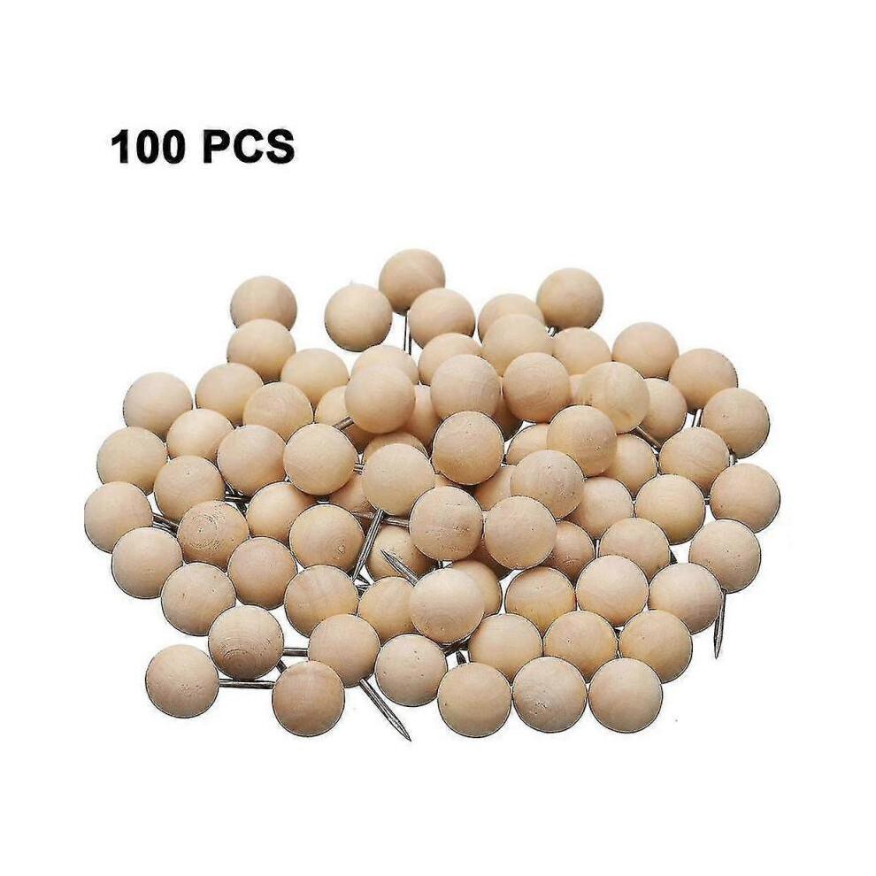 100 Pcs Wood Push Pins Round Head Wooden Pushpins Wooden Thumb Tacks TW