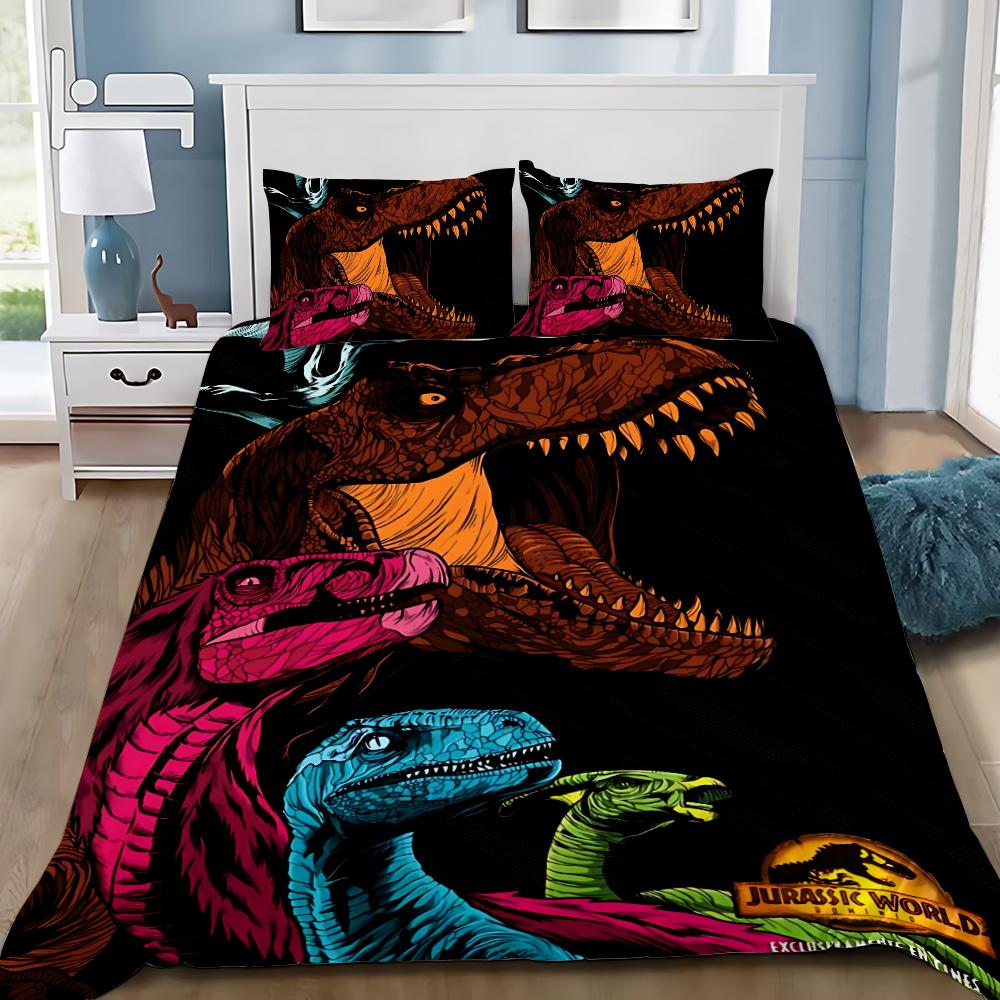 Hot J-Jurassic Dinosaur Park World Duvet Cover Pillowcase Dinosaur Bedding Set Adult Boy Girl Bedroom Decoration Single Double