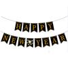 Black Gold Happy New Year Banner New Year'S Eve Party Arrangement Fireworks Cheers Banner Latte Custom
