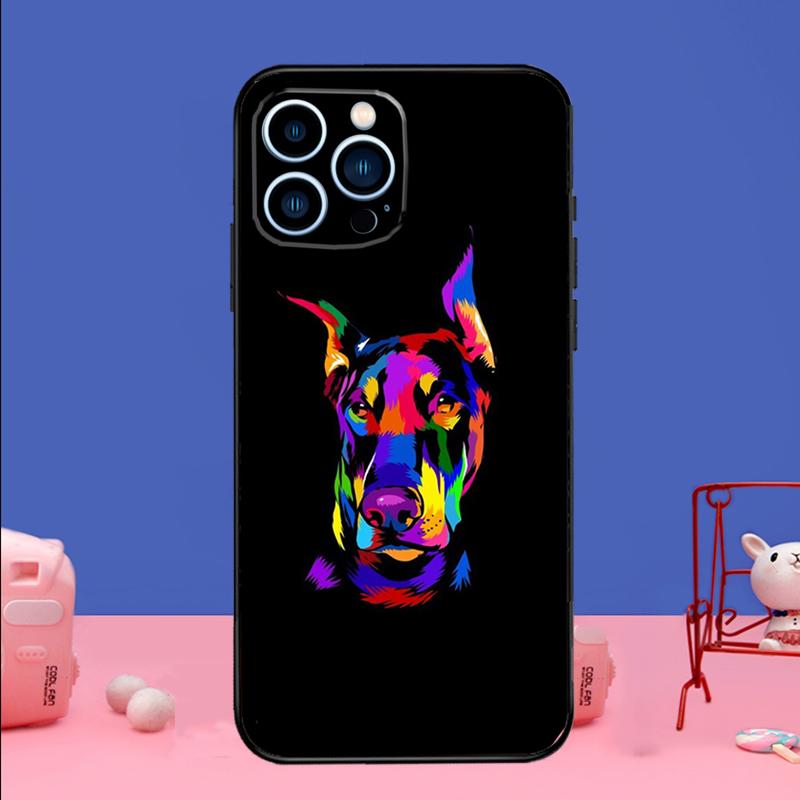 Cartoon Doberman Dog Phone Case For iPhone 17 16 14 13 12 11 15 Pro Max mini 15 16 Plus 16e 17 Air Bumper Cover