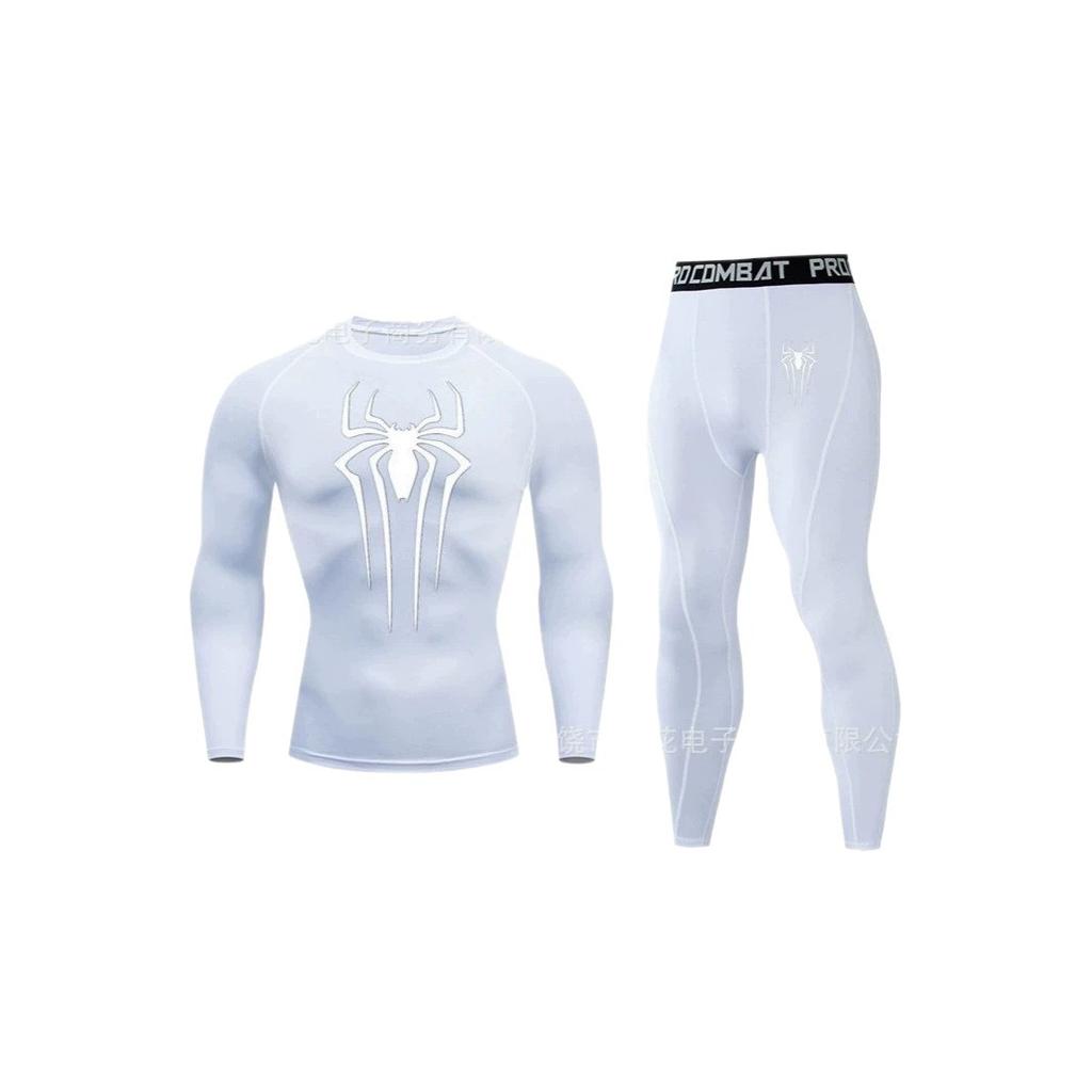 1116 Men's Spider-Man 1D Printed Fitness Suit High Elastic Quick-Drying Long Sleeve Tights Sports Pants Two-piece Set