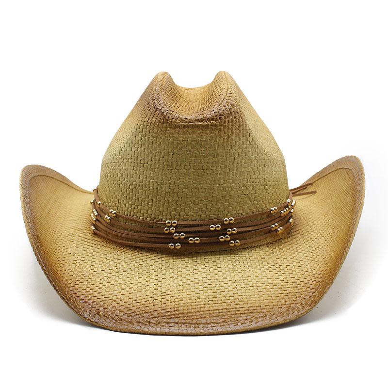 Vintage Literary Style Western Cowboy Straw Hat Outdoor Curved Edge Visor Jazz Hat