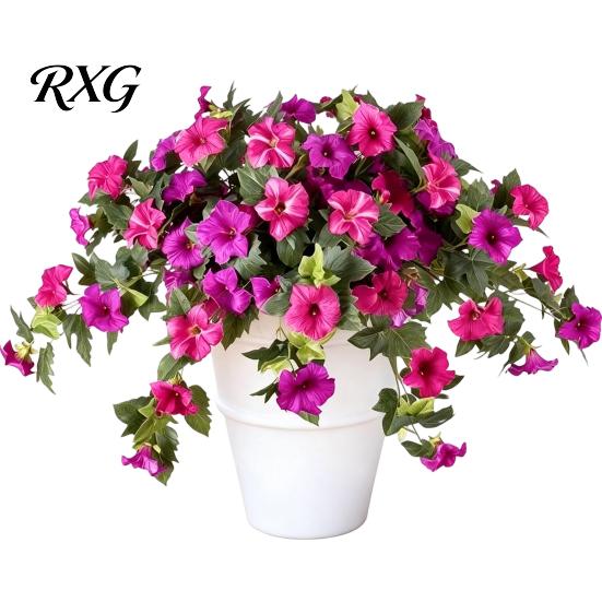 Vibrant Faux Flower Stems Artificial Petunia Flowers for Outdoors, Fake Outdoor Planters, UV Resistant Petunias, Realistic Bunch Home Morning