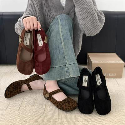 Ретро квадратный носок леопардовый принт балетки одинарные туфли женские новые туфли Мэри Джейн повседневная плоская подошва