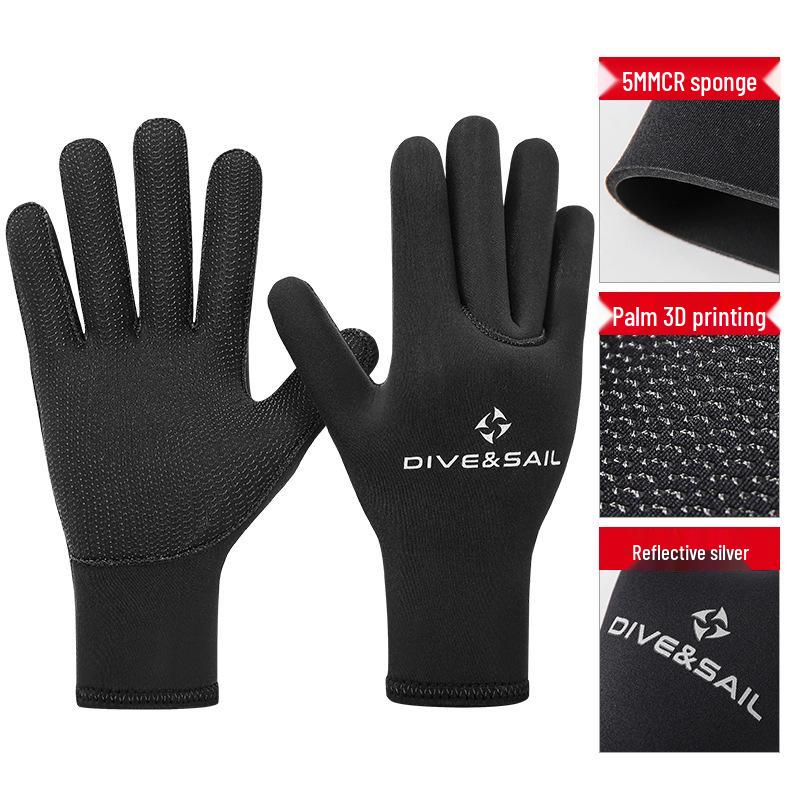 DIVE&SAIL 5мм Дайвинг Перчатки: Защита от холода, устойчивость к царапинам для плавания, серфинга, рыбалки, спасательных работ и велоспорта