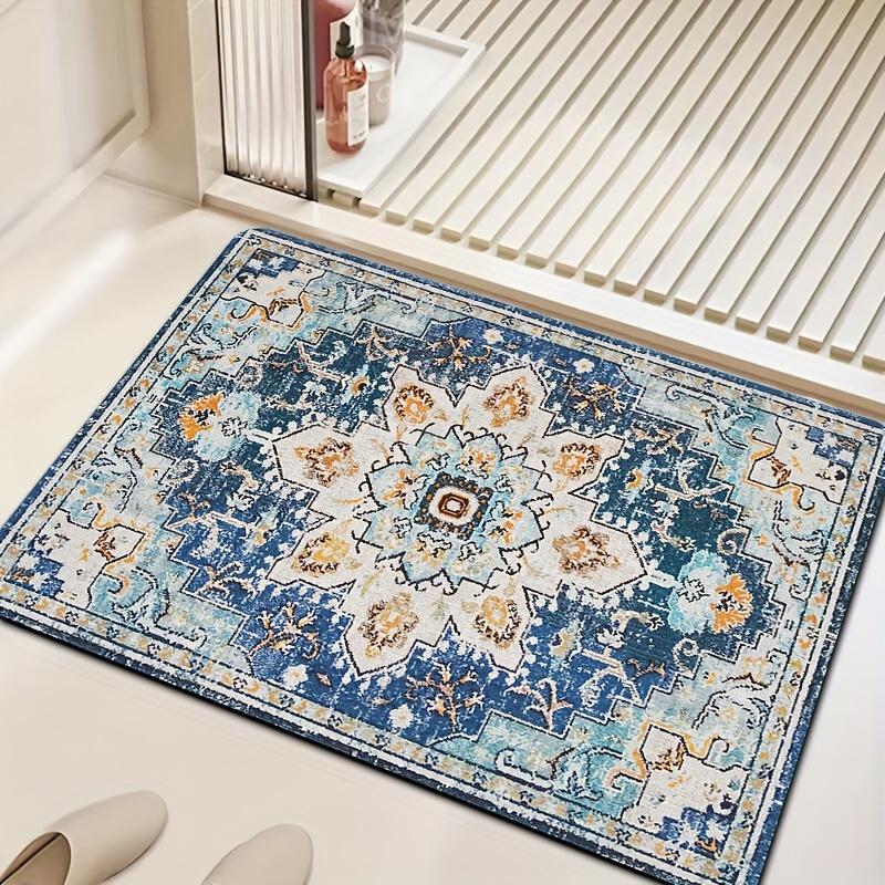 Blue Boho Bathroom Super Absorbent Shower Door Mats Toilet Non Slip Entrance Area Rugs Diatom Mud Carpet for Home Bedroom Decor