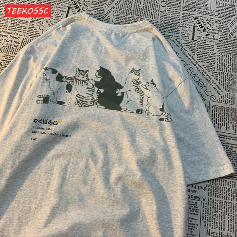 Футболка женская с короткими рукавами и принтом кота, модный свободный универсальный летний топ, повседневная и модная уличная одежда