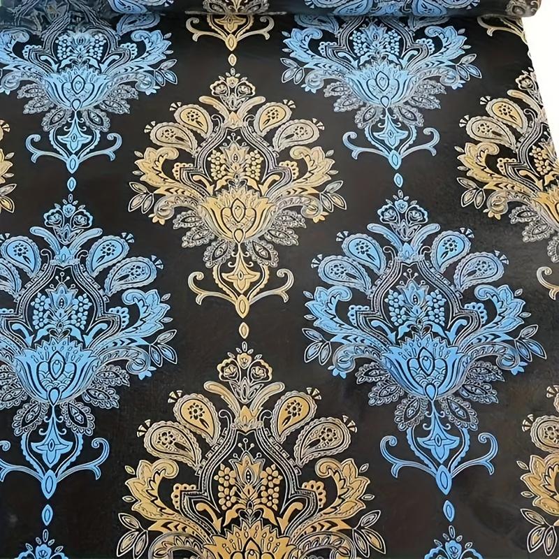 1 рулон самоклеящихся синих и желтых обоев с цветочным узором в европейском стиле — самоклеящиеся обои для легкого обновления мебели и потрясающего декора стен