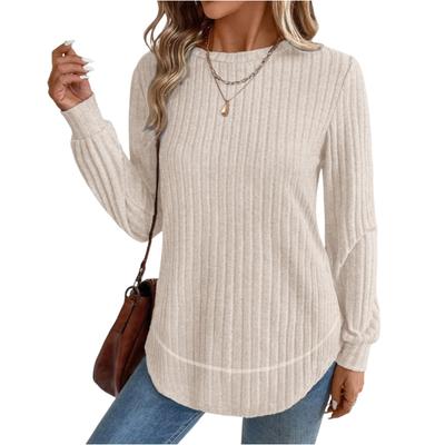 Женский модный однотонный топ с круглым вырезом