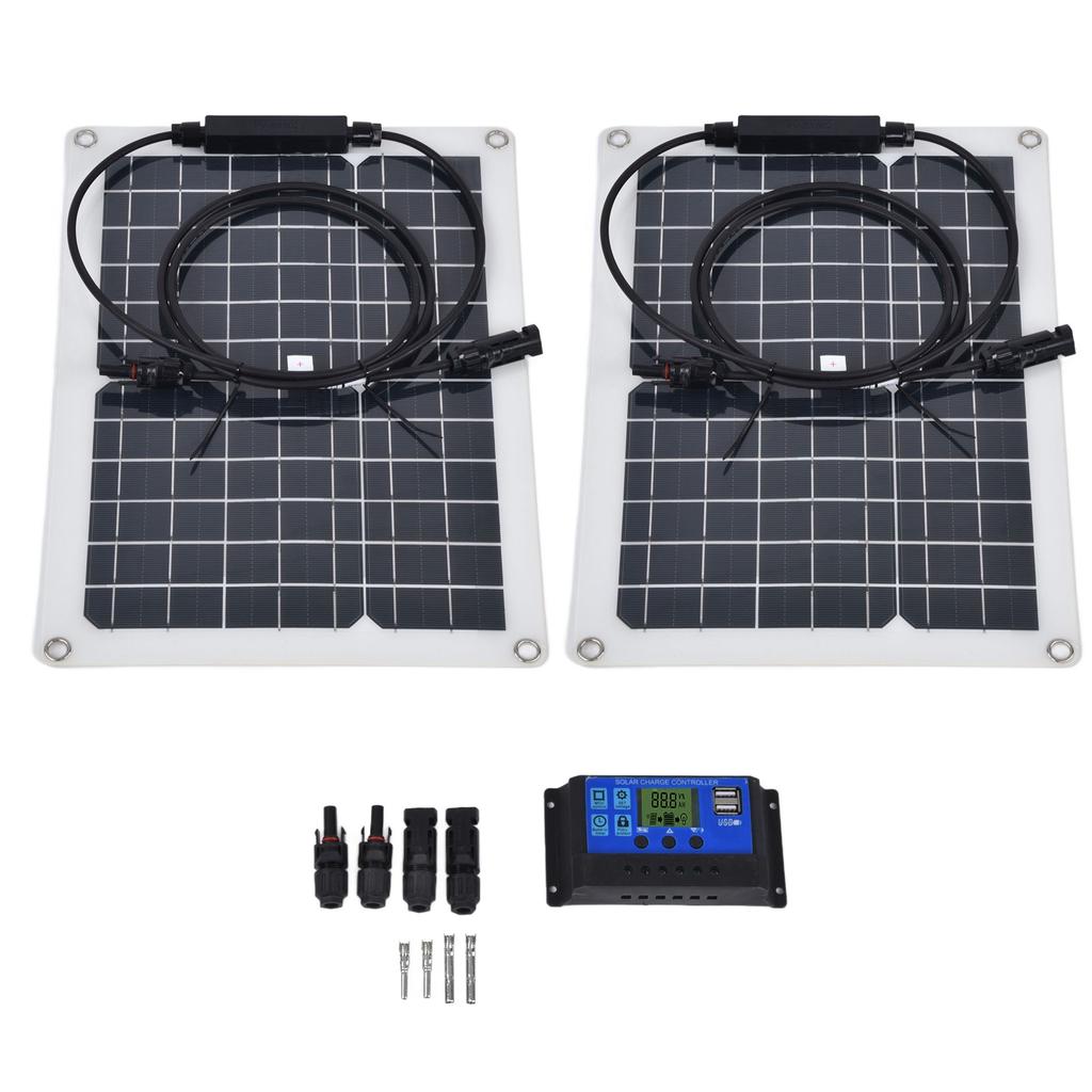 2Pcs 15W Solar Panel Monocrystalline Silicon Solar Panel Photovoltaic Module 50A Controller for Car