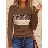 Women Fashion Leopard Printed T-Shirts Basic Casual O Neck Full Long Sleeve Tee Shirts Ladies Chic Knitted Tops