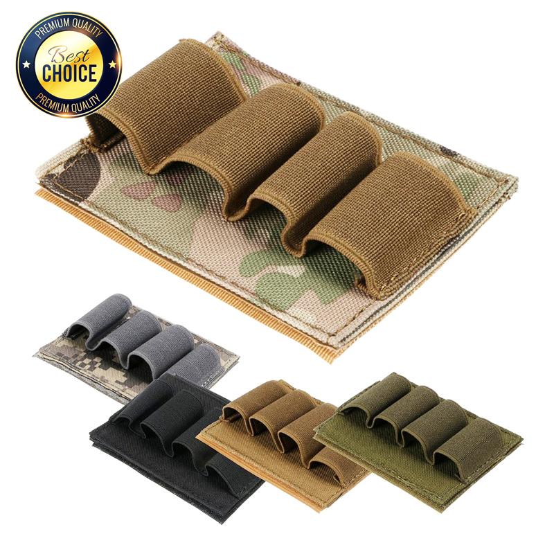 Tactical 12/20Ga 4 Round Ammo Carrier Holder Shotgun Shell Molle Nylon Magazine Pouch Panel Flashlight Pen Organizer