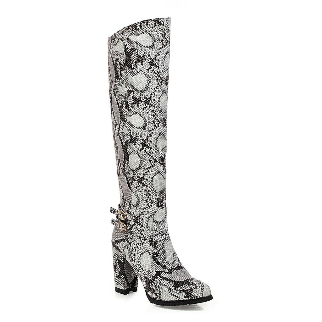 Q/Women's High Heel Boots Sexy Snake Skin Pattern Thick Heel Women's Boots Autumn and Winter New Large Size Boots