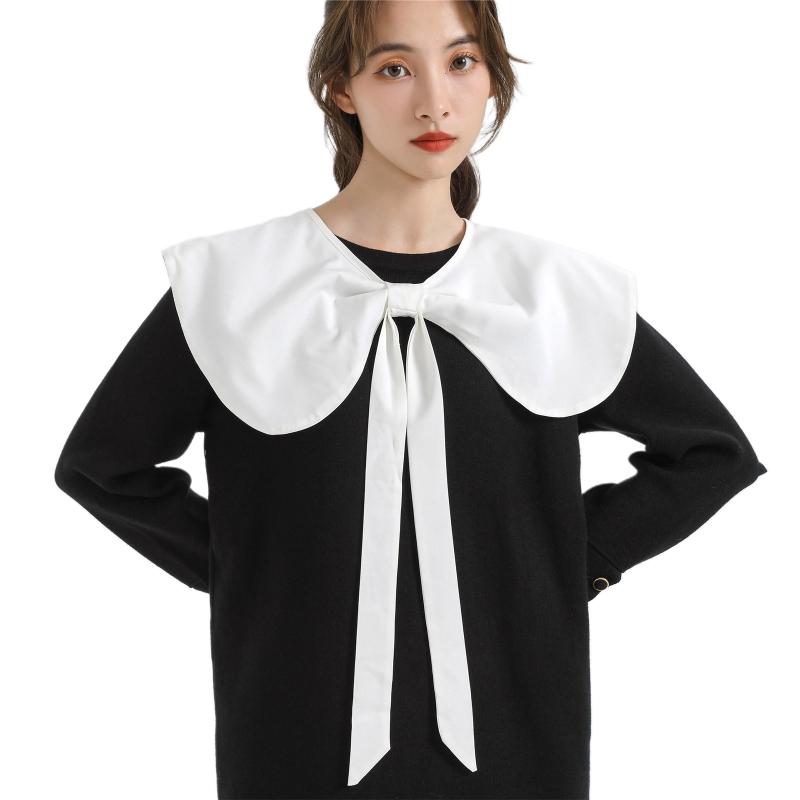 Women Girls Vintage Lolita False Fake Collar Shawl Sweet Ruffles Lace-Up Bow Decorative Necklace Choker Short Poncho