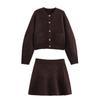 European & American Style Women's Knitted Two-Piece Set: Round Neck Cardigan + High Waist Short Skirt