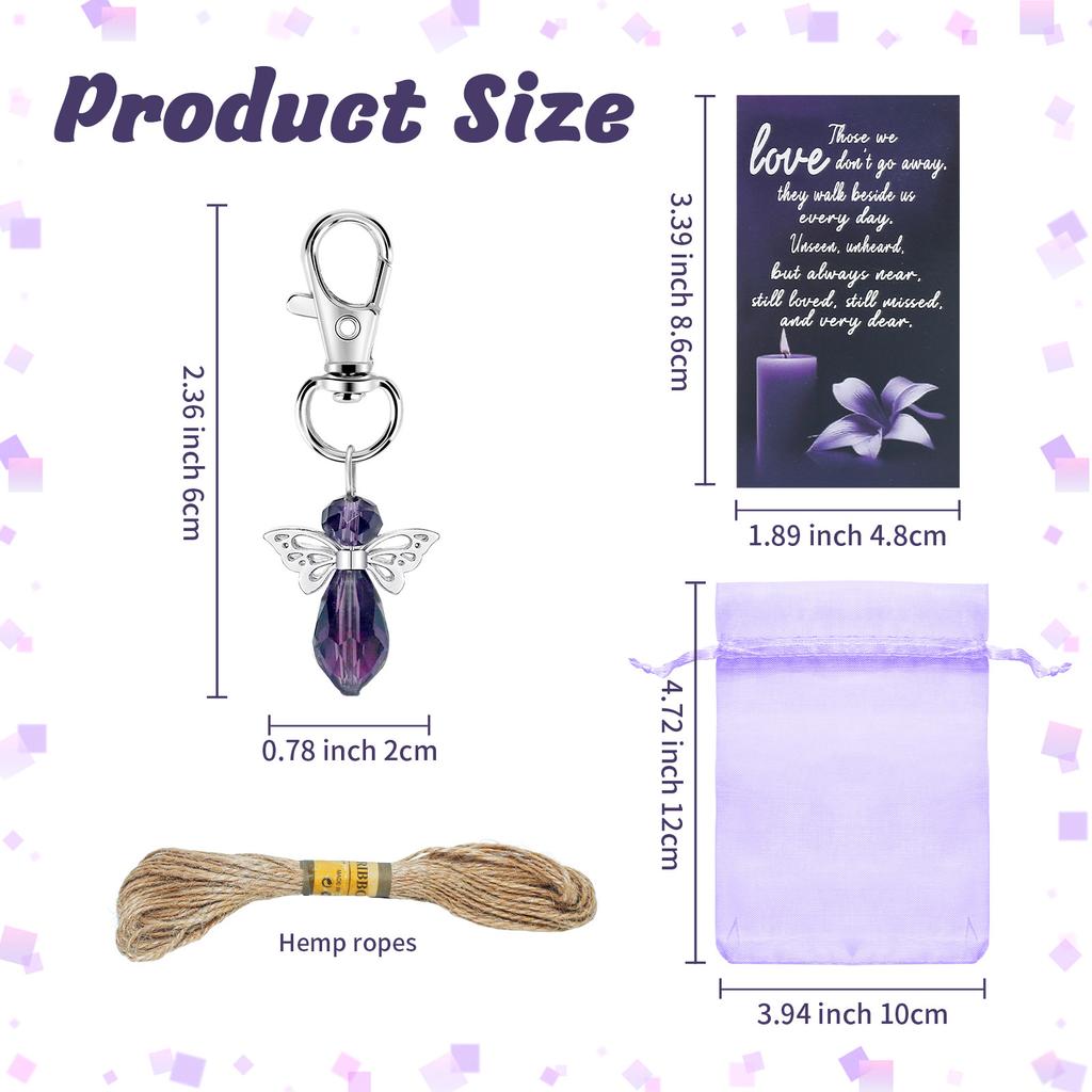40 шт. Фиолетовые брелоки Ангел-хранитель Похоронные памятные сувениры для вечеринки с персонализированными карточками