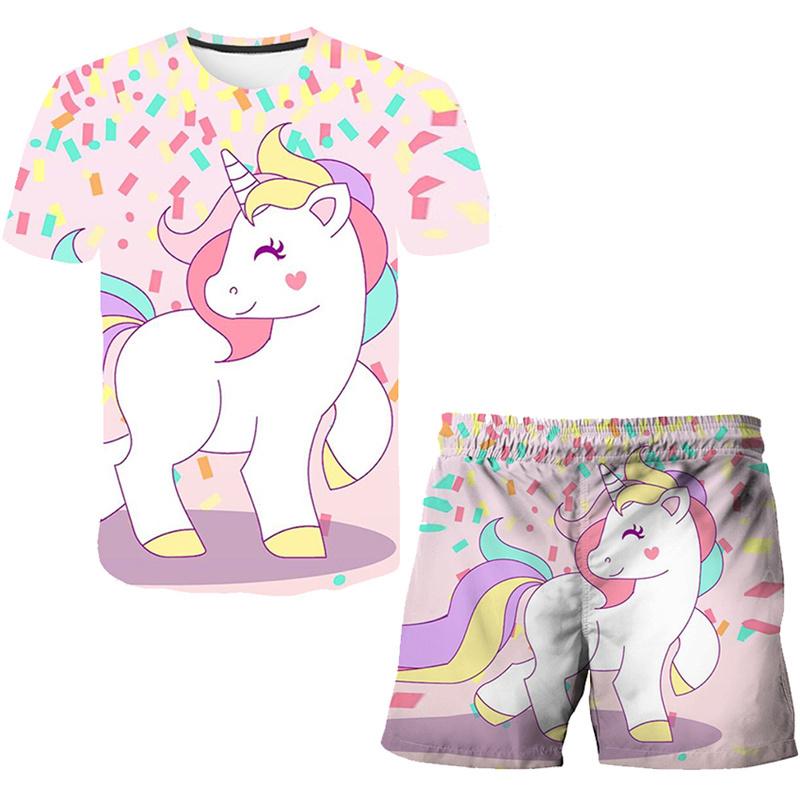 Children Girls Clothes Unicorn Baby Popular Print 3D Lovely Fashion T shirt+Short Pants Set Cartoon T Shirt 2Pcs Kids Suit