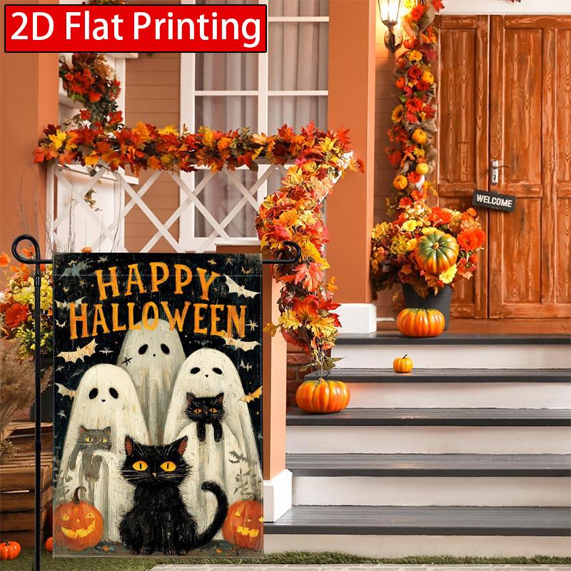 2D Flat - 2D Flat Oil Painting Texture Ghost Black Cat Garden Flag 4 (1) Outdoor Garden Flag Double-Sided Home Decoration Courtyard Decoration Outdoo