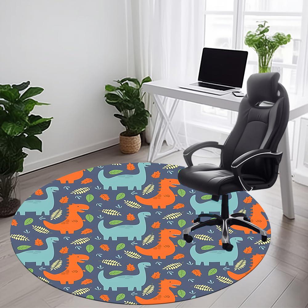 1PC Dino Leaves Office Round Area Rug, Mat Suitable For Office, Under Office Chairs Bedroom Living Room Home Decor, Room Deco