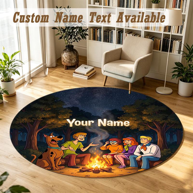 Scooby-Doo Personalized Round Rug Support Custom Name, Soft Home Decor Mat