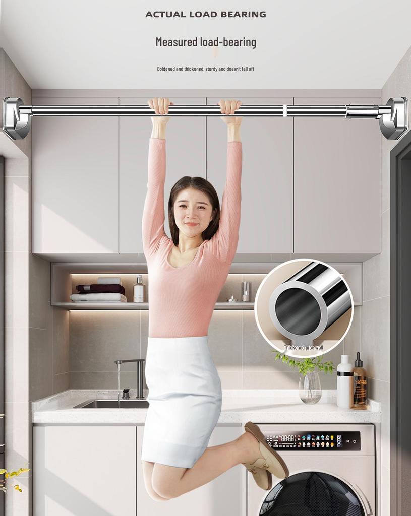 Retractable No-Drill Balcony Clothes Drying Rod, 304 Stainless Steel Hanger for Home Use