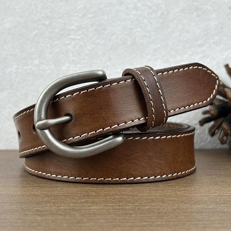 Ремень в стиле ретро для женщин, кожаный, повседневный, с пряжкой, для джинсов, первый слой, простой ремень из воловьей кожи, модный