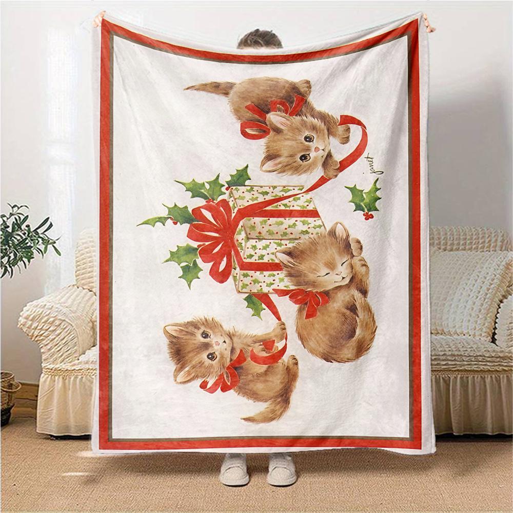 Christmas Kittens Presents Blanket Soft Throw Blanket For Home Bedroom Bed Sofa Travel Office Solid Christmas Blanket