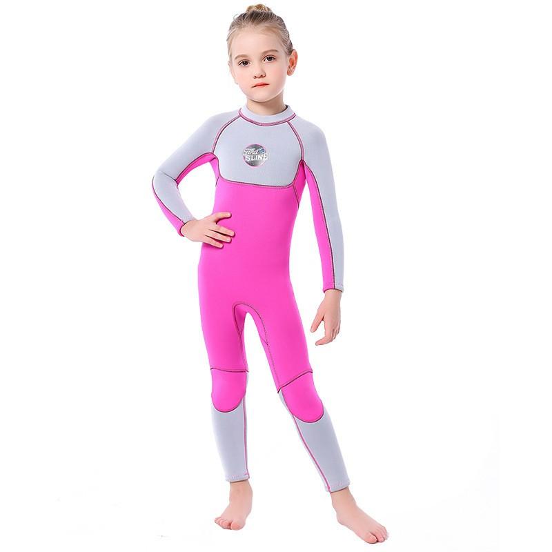 3mm Neoprene Kids Girls Wetsuit Long Sleeve UV Protection Snorkeling Surfing Swimsuit Winter