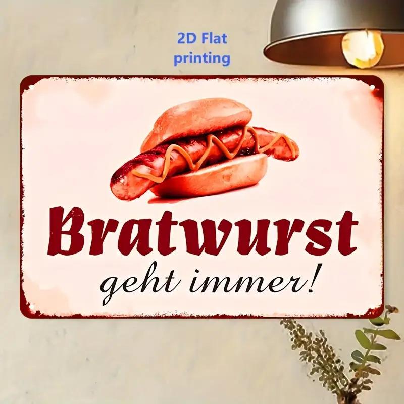 D Flat D FlatD Flat Decorative Sign Metal Wall Art Featuring German Bratwurst Sturdy Vintage Pink Bavarian Decor with Pr