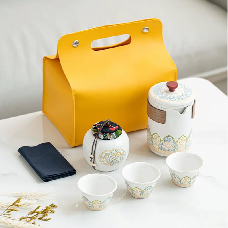 Chaxun Portable Travel Ceramic Tea Set with Storage Bag